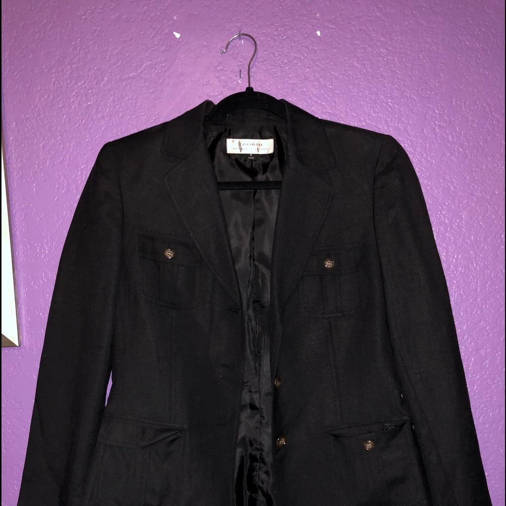 Black suit.